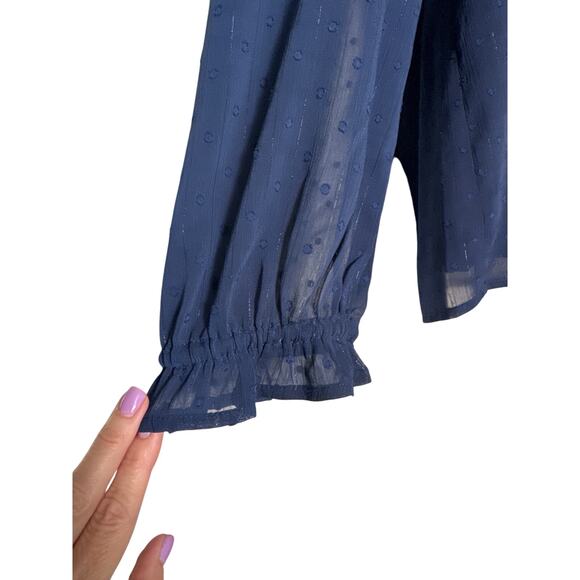 J. Crew V Neck Shimmery Clip Dot Ruffleneck Top Blue Size M - Picture 12 of 12